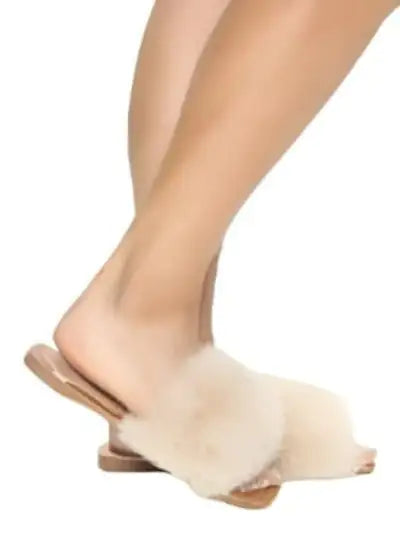 Nude Square Toe Slide Sandals