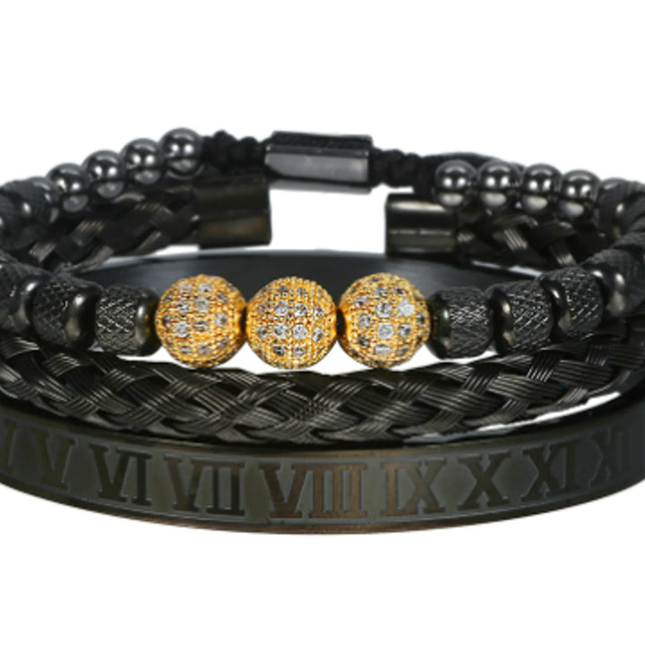 Luxury Micro Pave CZ Round Beads Royal Charm Men Bracelets