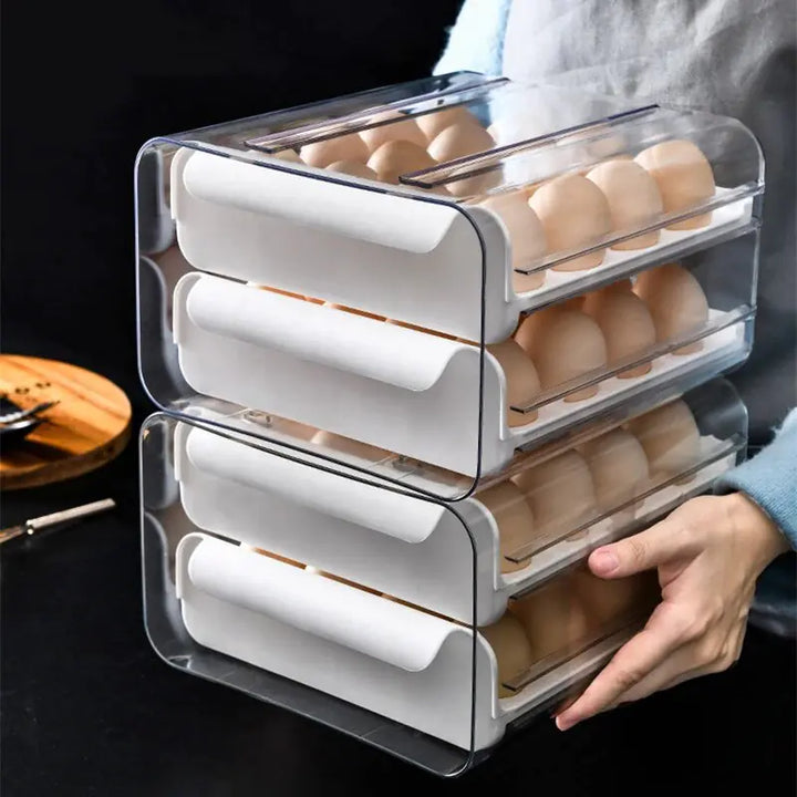 Refrigera 2-Layer Drawer Type Stackable Clear Plastic Egg Holder